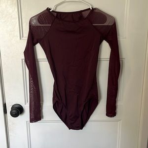 maroon mesh long sleeve leotard